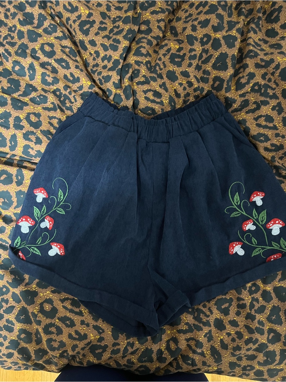 Women’s Navy Embroidered Mushroom Shorts